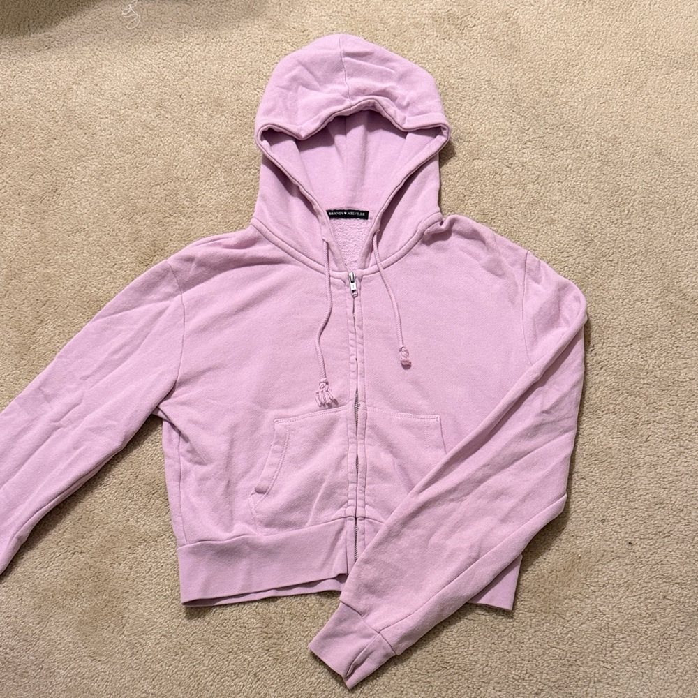 Brandy Melville Pink Zip-Up Hoodie